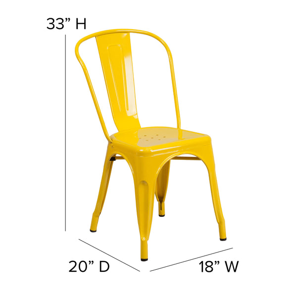 Yellow |#| Yellow Metal Indoor-Outdoor Stackable Chair - Restaurant Chair - Bistro Chair