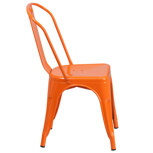 Orange |#| Orange Metal Indoor-Outdoor Stackable Chair - Restaurant Chair - Bistro Chair