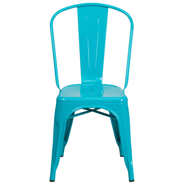 Crystal Teal-Blue |#| Crystal Teal-Blue Metal Indoor-Outdoor Stackable Chair - Kitchen Furniture