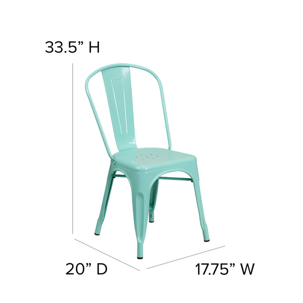 Mint Green |#| Mint Green Metal Indoor-Outdoor Stackable Chair - Kitchen Furniture - Cafe Chair