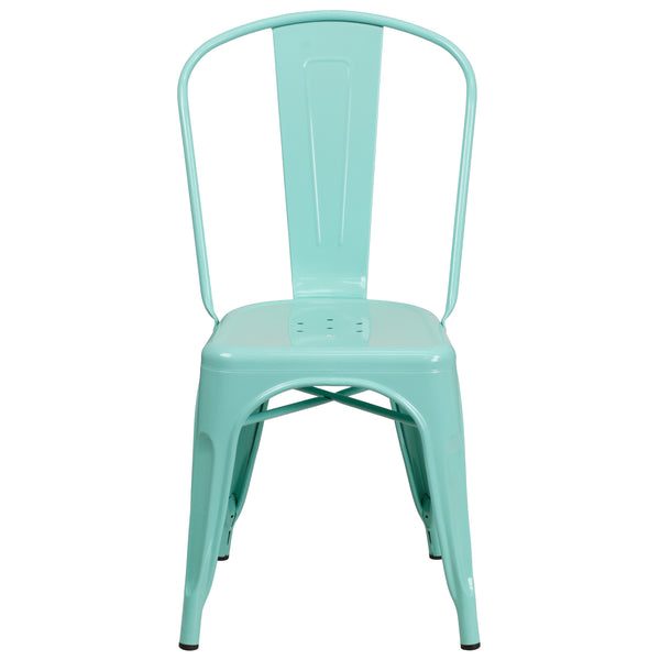 Mint Green |#| Mint Green Metal Indoor-Outdoor Stackable Chair - Kitchen Furniture - Cafe Chair