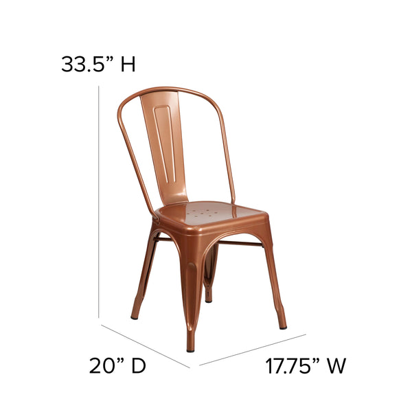 Copper |#| Copper Metal Indoor-Outdoor Stackable Chair - Kitchen Furniture - Café Chair