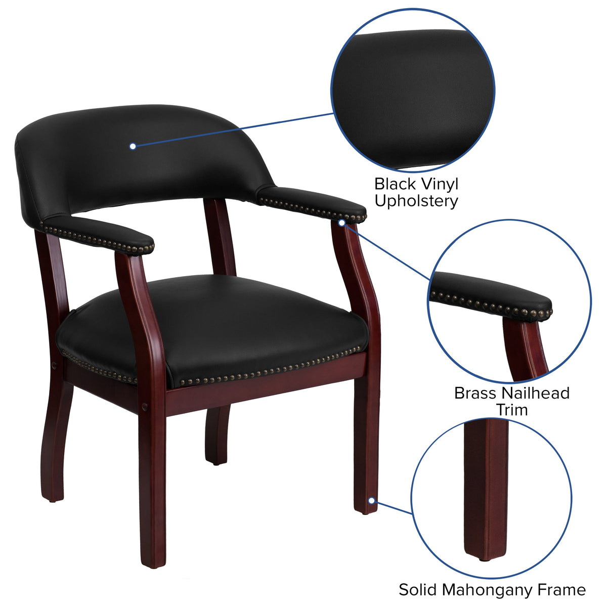 Black Vinyl |#| Black Vinyl Luxurious Conference Chair with Accent Nail Trim - Library Chair