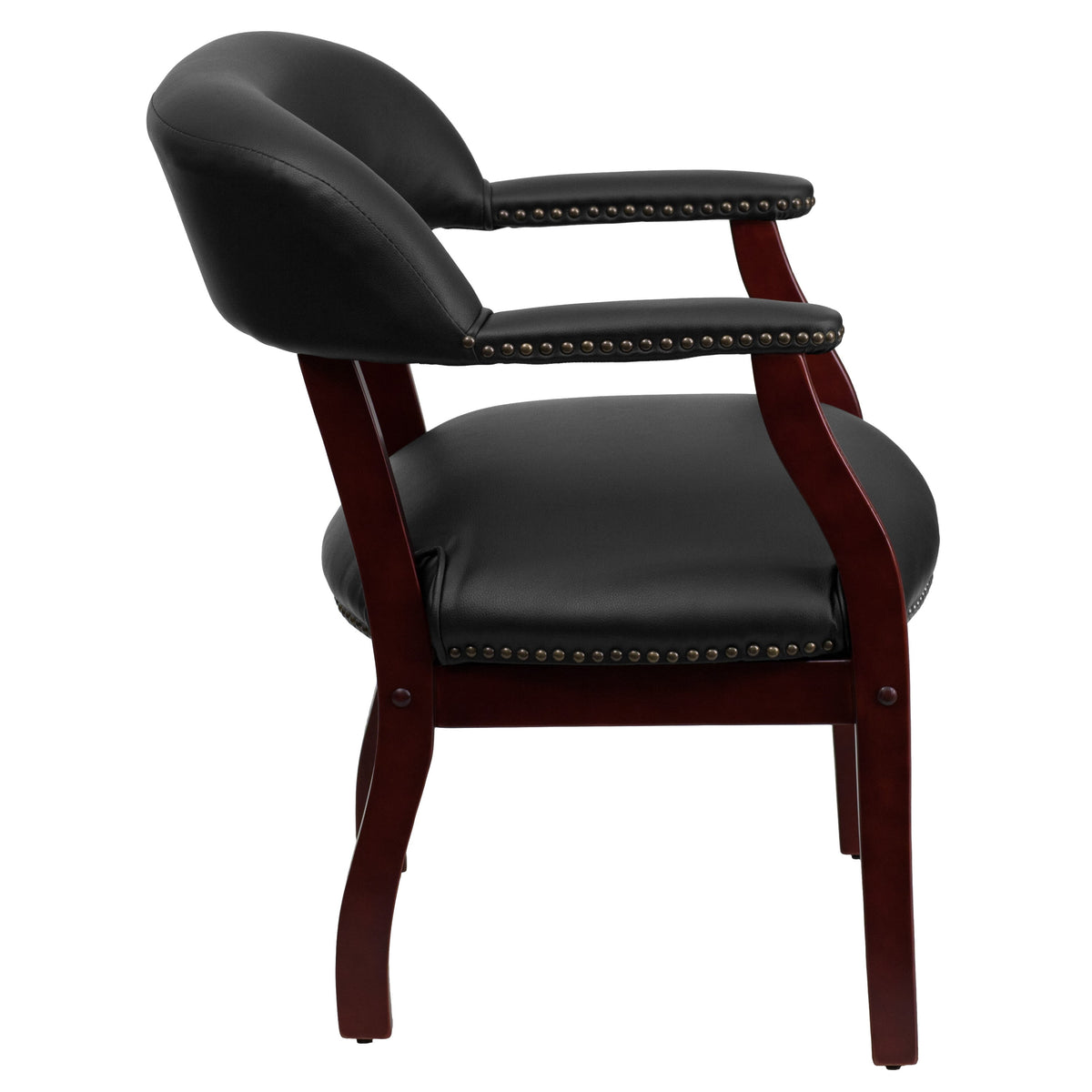 Black Vinyl |#| Black Vinyl Luxurious Conference Chair with Accent Nail Trim - Library Chair