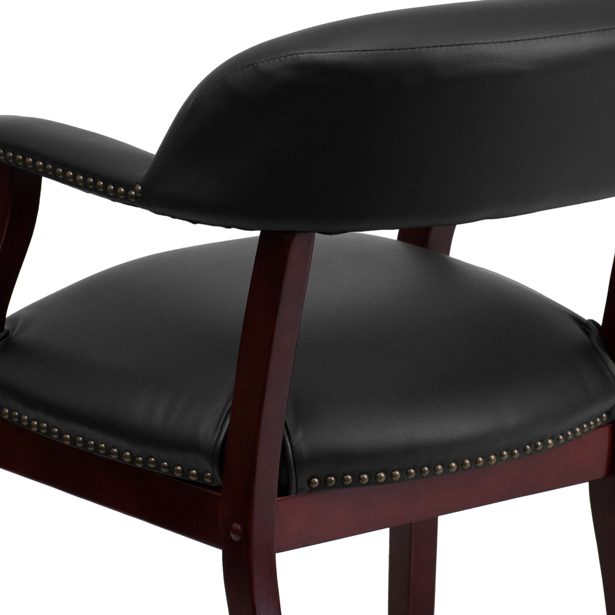 Black Vinyl |#| Black Vinyl Luxurious Conference Chair with Accent Nail Trim - Library Chair