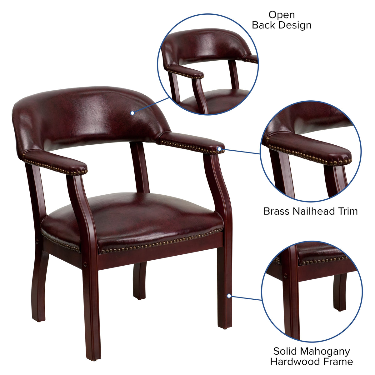 Oxblood Vinyl |#| Oxblood Vinyl Luxurious Conference Chair with Accent Nail Trim - Library Chair