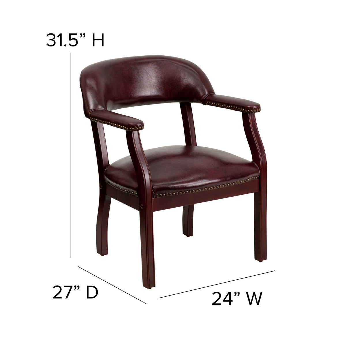 Oxblood Vinyl |#| Oxblood Vinyl Luxurious Conference Chair with Accent Nail Trim - Library Chair