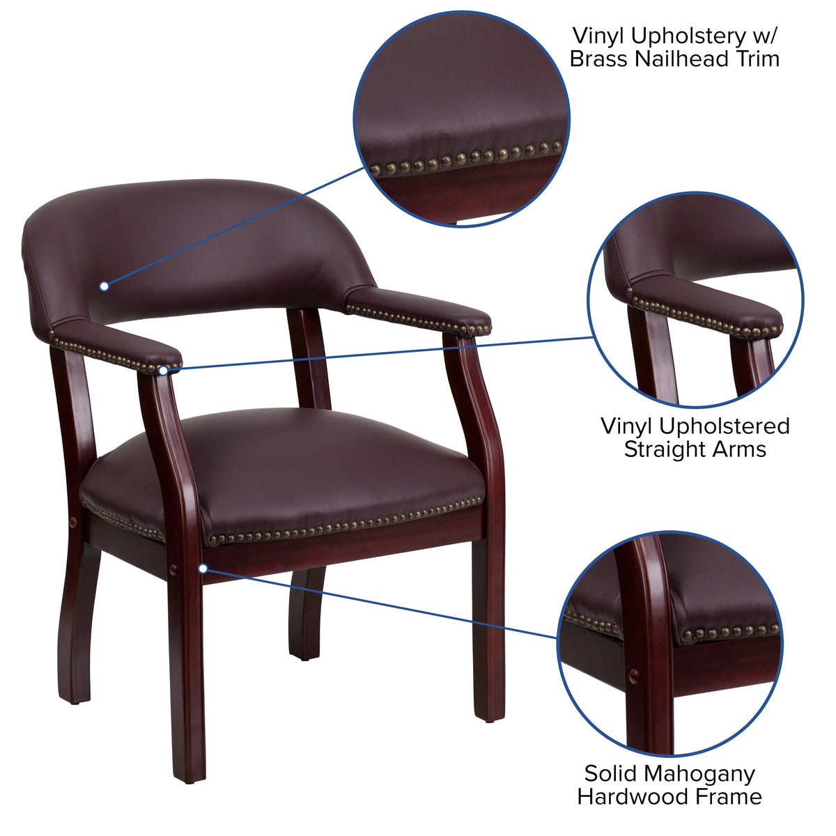 Burgundy LeatherSoft |#| Burgundy LeatherSoft Conference Chair with Accent Nail Trim - Library Chair