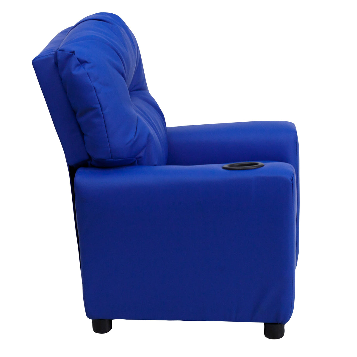 Blue Vinyl |#| Contemporary Blue Vinyl Kids Recliner with Cup Holder - Hardwood Frame