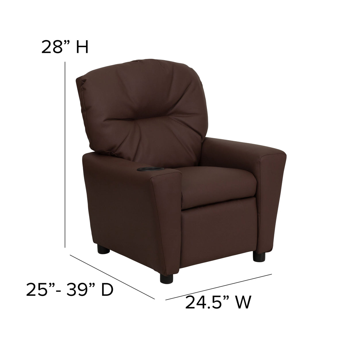 Brown LeatherSoft |#| Contemporary Brown LeatherSoft Kids Recliner with Cup Holder - Hardwood Frame