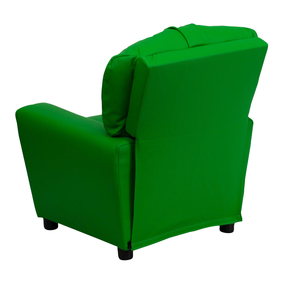 Green Vinyl |#| Contemporary Green Vinyl Kids Recliner with Cup Holder - Hardwood Frame