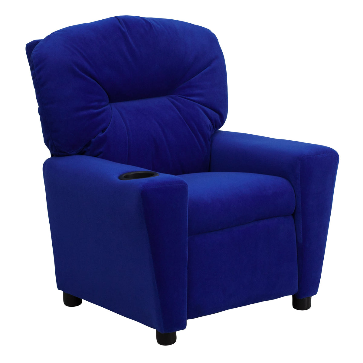 Blue Microfiber |#| Contemporary Blue Microfiber Kids Recliner with Cup Holder - Hardwood Frame