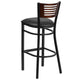 Walnut Wood Back/Black Vinyl Seat/Black Metal Frame |#| Black Slat Back Metal Restaurant Barstool - Walnut Wood Back, Black Vinyl Seat
