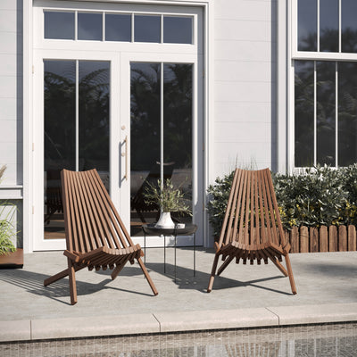 Delia Commercial Grade Indoor/Outdoor Folding Acacia Wood Chair, Low Profile Lounge for Patio, Porch, Garden - View 2