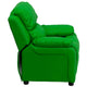 Green Vinyl |#| Deluxe Padded Contemporary Green Vinyl Kids Recliner with Storage Arms