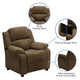 Brown Microfiber |#| Deluxe Padded Contemporary Brown Microfiber Kids Recliner with Storage Arms