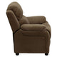 Brown Microfiber |#| Deluxe Padded Contemporary Brown Microfiber Kids Recliner with Storage Arms