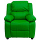 Green Vinyl |#| Deluxe Padded Contemporary Green Vinyl Kids Recliner with Storage Arms