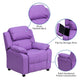 Lavender Vinyl |#| Deluxe Padded Contemporary Lavender Vinyl Kids Recliner with Storage Arms