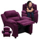 Purple Microfiber |#| Deluxe Padded Contemporary Purple Microfiber Kids Recliner with Storage Arms