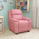 Pink Vinyl |#| Deluxe Padded Contemporary Pink Vinyl Kids Recliner with Storage Arms