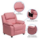 Pink Vinyl |#| Deluxe Padded Contemporary Pink Vinyl Kids Recliner with Storage Arms