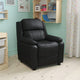 Black LeatherSoft |#| Deluxe Padded Contemporary Black LeatherSoft Kids Recliner with Storage Arms