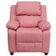 Pink Vinyl |#| Deluxe Padded Contemporary Pink Vinyl Kids Recliner with Storage Arms