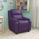 Purple Vinyl |#| Deluxe Padded Contemporary Purple Vinyl Kids Recliner with Storage Arms