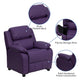 Purple Vinyl |#| Deluxe Padded Contemporary Purple Vinyl Kids Recliner with Storage Arms