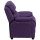 Purple Vinyl |#| Deluxe Padded Contemporary Purple Vinyl Kids Recliner with Storage Arms