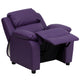 Purple Vinyl |#| Deluxe Padded Contemporary Purple Vinyl Kids Recliner with Storage Arms