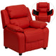 Red Vinyl |#| Deluxe Padded Contemporary Red Vinyl Kids Recliner with Storage Arms