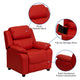 Red Vinyl |#| Deluxe Padded Contemporary Red Vinyl Kids Recliner with Storage Arms