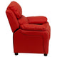 Red Vinyl |#| Deluxe Padded Contemporary Red Vinyl Kids Recliner with Storage Arms