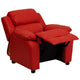 Red Vinyl |#| Deluxe Padded Contemporary Red Vinyl Kids Recliner with Storage Arms