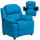 Turquoise Vinyl |#| Deluxe Padded Contemporary Turquoise Vinyl Kids Recliner with Storage Arms