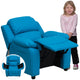 Turquoise Vinyl |#| Deluxe Padded Contemporary Turquoise Vinyl Kids Recliner with Storage Arms