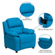 Turquoise Vinyl |#| Deluxe Padded Contemporary Turquoise Vinyl Kids Recliner with Storage Arms