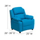 Turquoise Vinyl |#| Deluxe Padded Contemporary Turquoise Vinyl Kids Recliner with Storage Arms