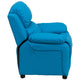 Turquoise Vinyl |#| Deluxe Padded Contemporary Turquoise Vinyl Kids Recliner with Storage Arms