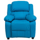 Turquoise Vinyl |#| Deluxe Padded Contemporary Turquoise Vinyl Kids Recliner with Storage Arms