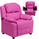 Hot Pink Vinyl |#| Deluxe Padded Contemporary Hot Pink Vinyl Kids Recliner with Storage Arms