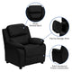 Black LeatherSoft |#| Deluxe Padded Contemporary Black LeatherSoft Kids Recliner with Storage Arms