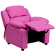 Hot Pink Vinyl |#| Deluxe Padded Contemporary Hot Pink Vinyl Kids Recliner with Storage Arms