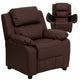 Brown LeatherSoft |#| Deluxe Padded Contemporary Brown LeatherSoft Kids Recliner with Storage Arms