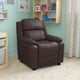 Brown LeatherSoft |#| Deluxe Padded Contemporary Brown LeatherSoft Kids Recliner with Storage Arms