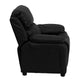 Black LeatherSoft |#| Deluxe Padded Contemporary Black LeatherSoft Kids Recliner with Storage Arms