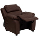 Brown LeatherSoft |#| Deluxe Padded Contemporary Brown LeatherSoft Kids Recliner with Storage Arms