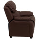 Brown LeatherSoft |#| Deluxe Padded Contemporary Brown LeatherSoft Kids Recliner with Storage Arms